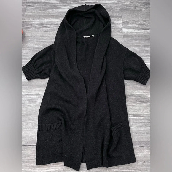 Vince Woman’s Alpaca Wool Blend Hooded Short‎ Sleeve Open Cardigan Long Sz M - Picture 1 of 7
